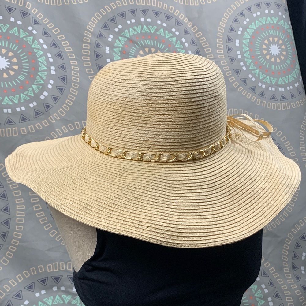 Peter Grimm Tan and Gold Wide-Brimmed Sun Hat